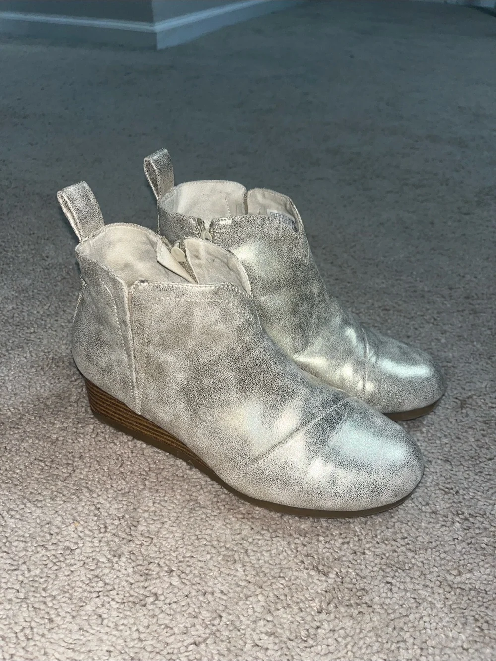 Toms Metallic Silver Kids Ankle Boots